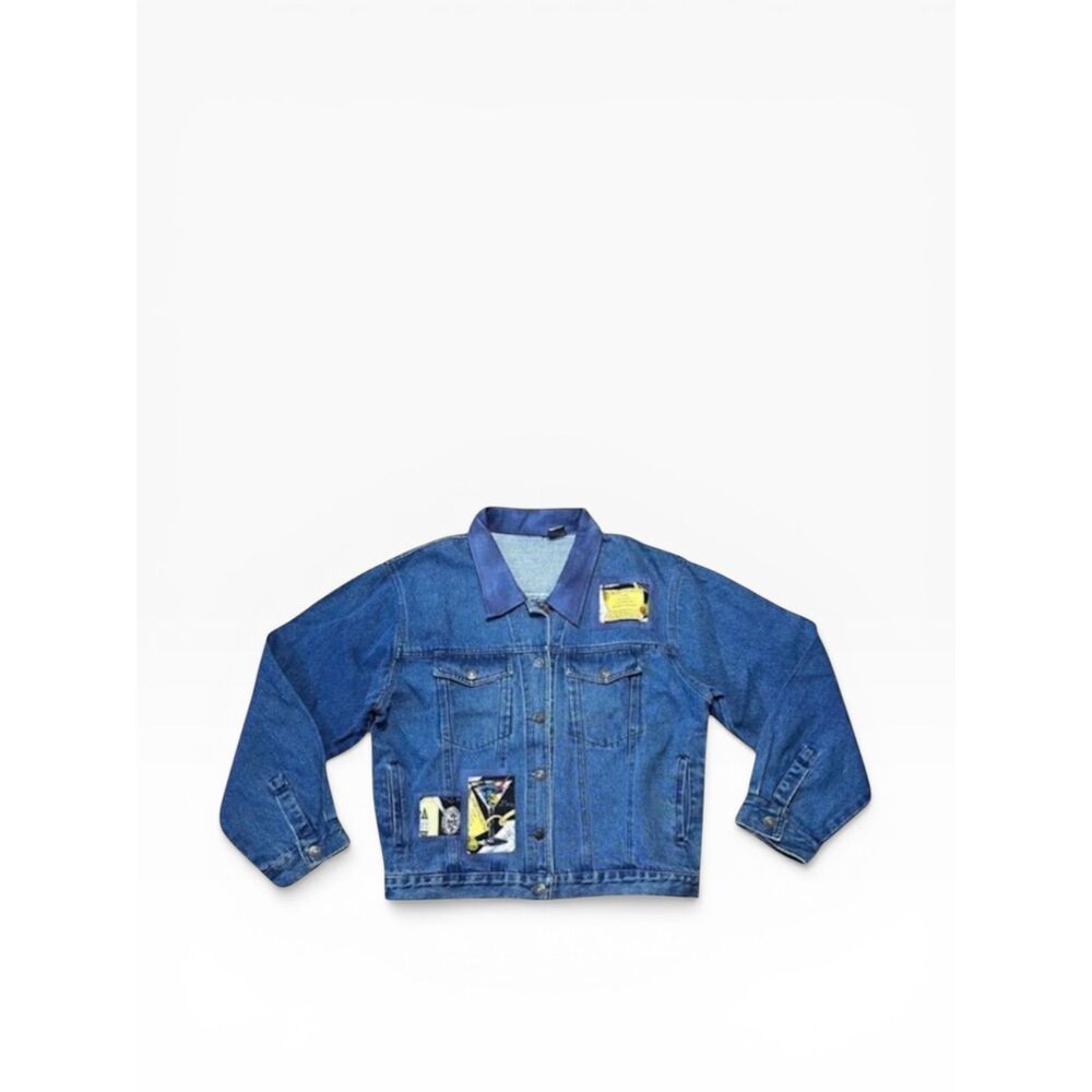 Retro PTNY Denim Jacket Women’s XL Patchwork Martini Cocktail Festive Novelty